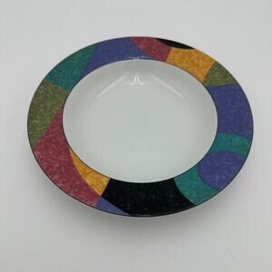 Vintage Rimmed Soup Bowl by Mikasa in Currents Pattern Memphis Design Postmodern